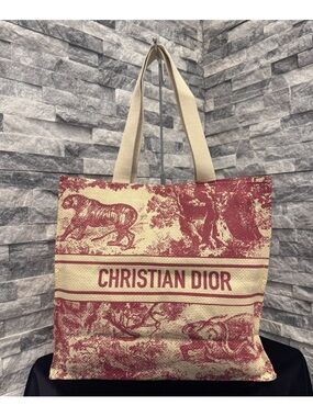 Christian Dior Toile Tote in Red and Cream